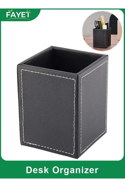 Generic FAYET Black PU Leather Desk Organizer ， Square Pen & Pencil Holder, M...
