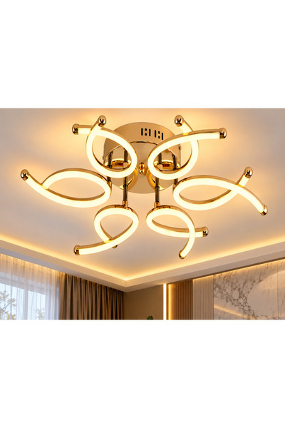 SANITEXPERT Candelabru LED auriu cu 6 brațe curbate, 196W, 3 culori de lumină...