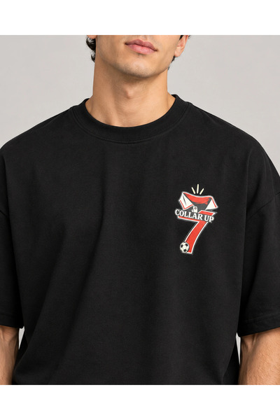 CANMODA Tricou unisex negru cu guler ridicat 7, cu imprimeu minimalist