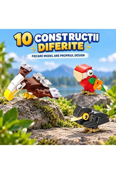 Flippy Set de Constructie, Flippy, Model Pasari 10 in 1, 309 Piese, 10 Modele, 6+, 15x11.5x9.5 cm, Multicolor