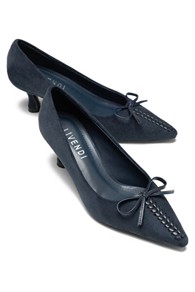 livendi Mi̇ra Women's Navy Blue Suede Look Bow and Knitted Detail Pointed Toe...
