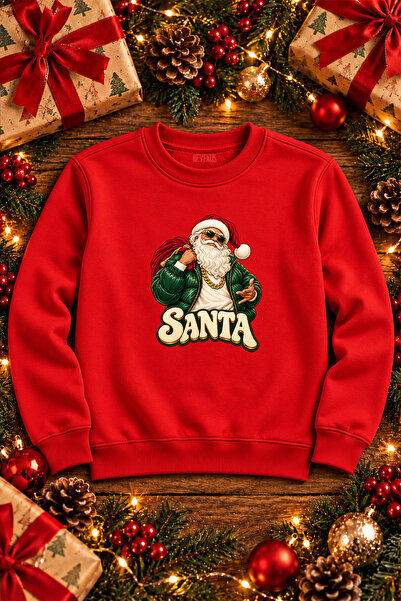 Vordevia Christmas Themed Santa Printed Crew Neck Winter Sweatshirt