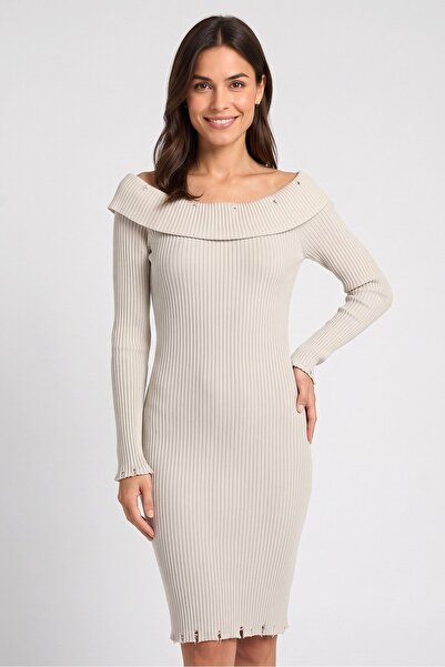 Cropp Women Textured Casual Mini Dress, Light Grey