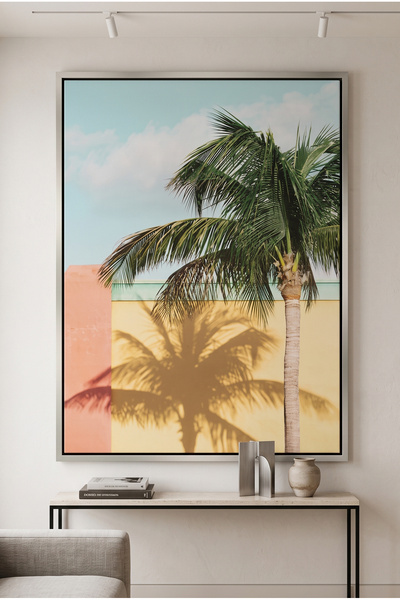 Jasmine Art Retro Palm Tree Nature Wall Art | Portrait Framed Canvas Print | ...