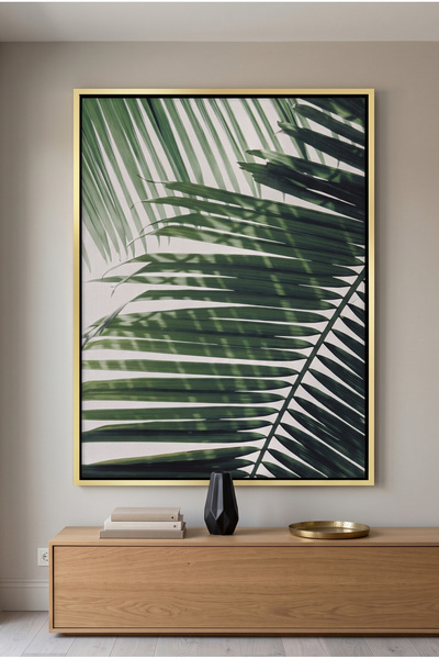 Jasmine Art Minimalist Palm Frond Nature Wall Art | Portrait Framed Canvas Pr...
