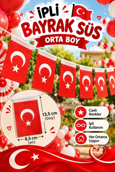 GÜLFAMİX Türk Bayrağı Baskılı İpli Dikdörtgen Flama Bayrak Süs 13,5*8,5 cm | ...