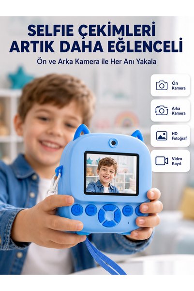 Mirabuy Selfie Özellikli Çocuk Fotoğraf Makinesi Mürekkepsiz Termal Baskı Teknoloji