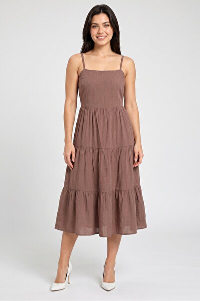 Tokyo Talkies Women Plain Midi Dress, Brown