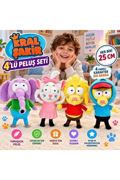 Cici Oyuncak Kral Şakir 4’lü Sevimli Peluş Karakter Seti 25 cm Şakir Necati C...