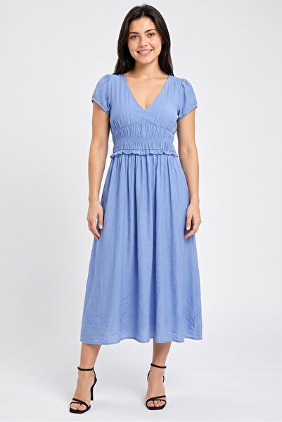Brave Soul Women Pleated Maxi Dress, Blue