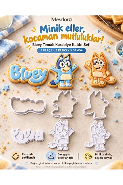 Myd Group Meydora Bluey Themed Cookie Mold Set 6 Pieces 3 Cutters 3 Stamps Birthday Themed