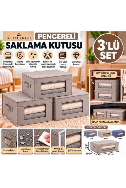 Capital Home 3'lü SET ÇOK AMAÇLI DÜZENLEYİCİ HURÇ + SAKLAMA KUTUSU ŞEFAF PENC...