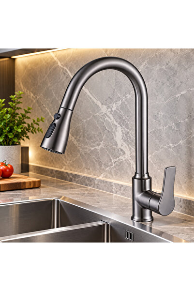 SANITEXPERT Gunmetal single-lever kitchen faucet, 360° swivel high spout, pul...