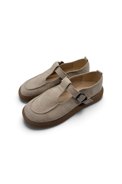 BURCU COLLECTİON Elena Bantli Black Suede Loafer with Adjustable Buckle Detail