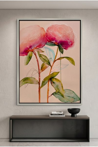 Jasmine Art Pink Peony Nature Wall Art | Portrait Framed Canvas Print | Luxur...