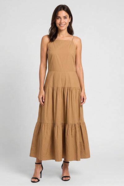 Badgley Mischka Women Solid Midi Dress, Brown
