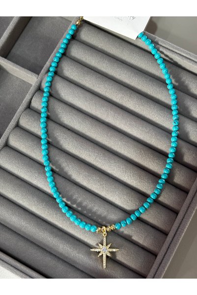 MODA Women's Turquoise Beaded Zircon Stone Pole Star Charm Necklace