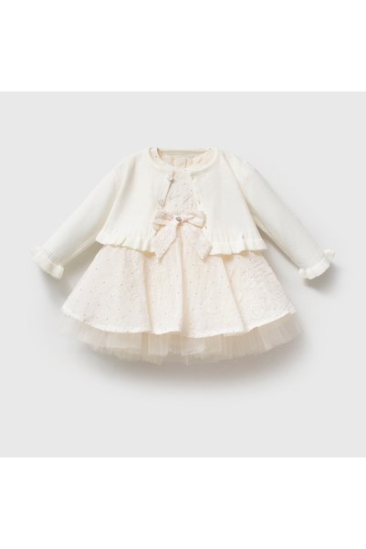 ministok Pastel Bloom Triko Hırkalı Uzun Kollu Kız Bebek Elbise
