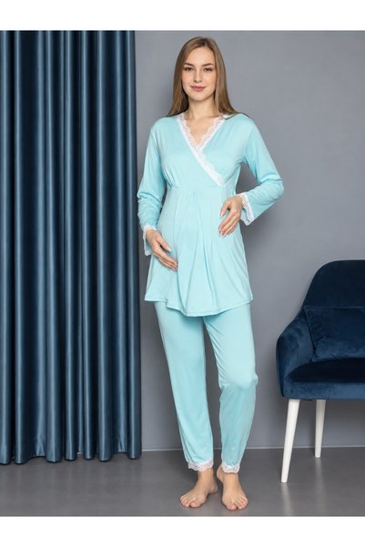 Genel Markalar Hamile Kadın Pijama Takımı | Dantel Detaylı | Rahat Kesim | Uz...