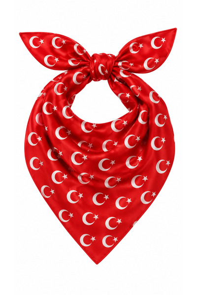 HER ŞEY NOTA www.herseynota.com 24’lü Ay Yıldız Desenli Kırmızı %100 Pamuk 52x52 cm Fular Bandana Seti