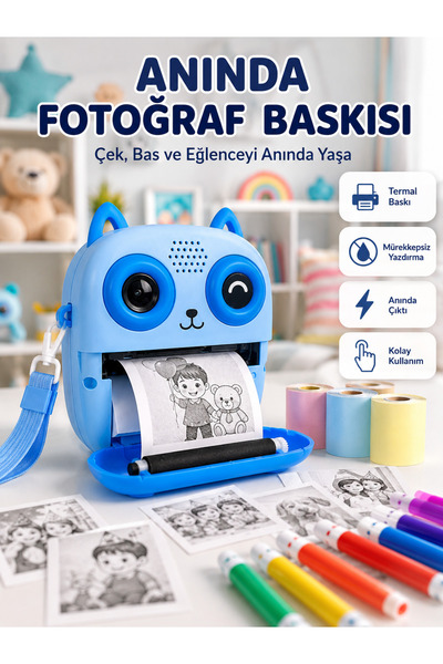 Mirabuy 2.4'' IPS Ekranlı Çocuk Fotoğraf Makinesi HD Çekim ve Anında Baskı Keyfi