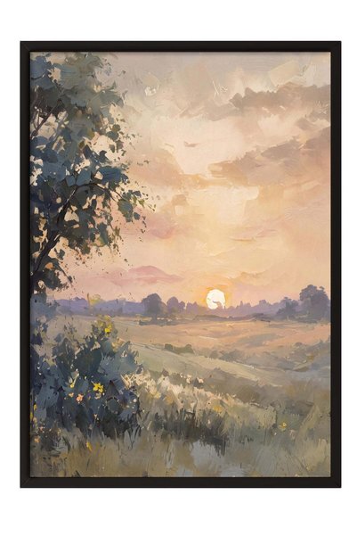 Postifull Sunset Landscape Poster – Black Framed Painting No:160257