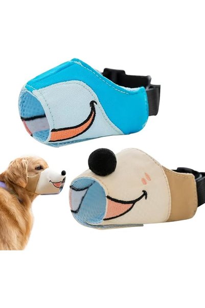 Yelajoy 2PCS Dog Muzzle, Soft Breathable fabric Anti Barking Biting Mouth Cov...