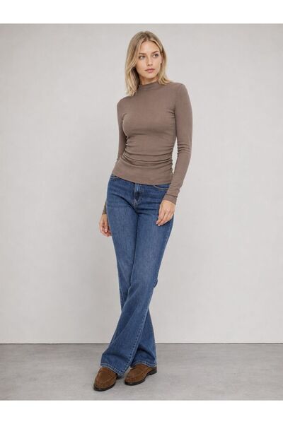 Loft Kadın Kahverengi Uzun Kol Slim Fit Bluz U.kol