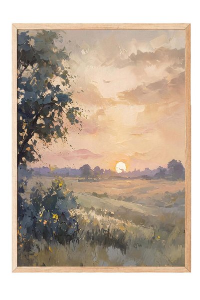 Postifull Sunset Landscape Poster – Wooden Framed Painting No:160257