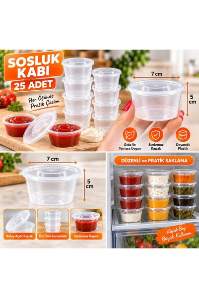 BuradaBuldun 25 Adet Kapaklı Sosluk Saklama Kabı Şeffaf Mini Sos Kabı Et Kemik Suyu ve Buzluk Kabı