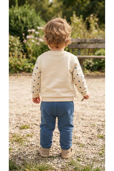 Mini Kalpler Plush Teddy Bear Appliqué Polka Dot Tracksuit Set Casual Set