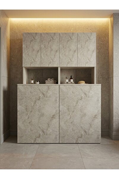 ORENMO Çift Çamaşır Makinesi Uyumlu Çok Amaçlı Banyo Dolabı - M7519-8