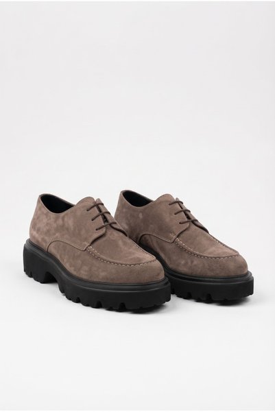 Buteks Men's Mink Beige Suede Thick Sole Derby Shoes - Moc Toe Genuine Leathe...