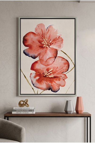 Jasmine Art Abstract Coral Flower Nature Wall Art | Portrait Framed Canvas Pr...