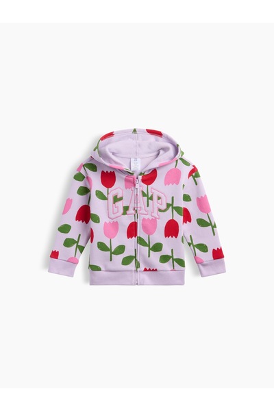 GAP Kız Bebek Lila Relaxed Baskılı Logo Sweatshirt