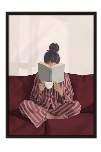 Postifull Silent Reading Moment Poster with Pajamas - Black Framed Painting N...