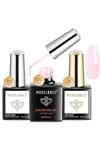 modelones Store مجموعة جل بناء الأظافر الوردي من موديلونز مع طبقة أساس وطبقة ...