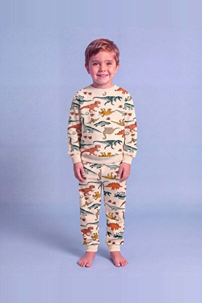Erkek Çocuk Dinozor Desenli Pamuklu Pijama Takımı