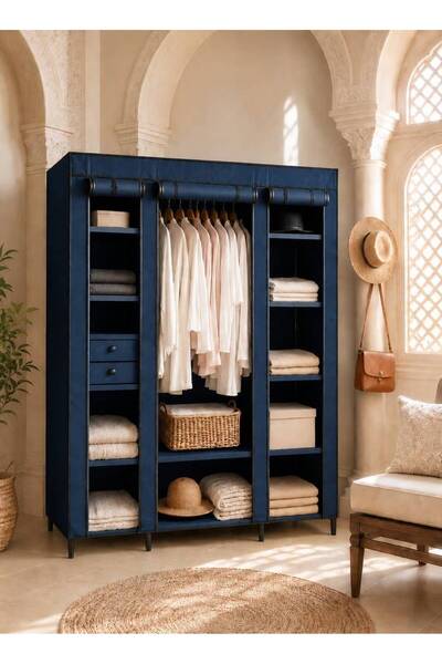 Roman Gifts Premium Fabric Wardrobe with Shelves & Hanging Rods – Elegant Sto...