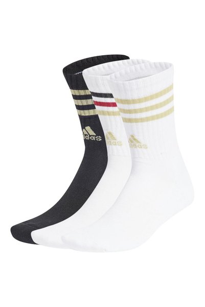 adidas Κάλτσες μεσαίου ύψους με 3 ρίγες, με ενίσχυση, πακέτο 3 ζευγαριών 25-27