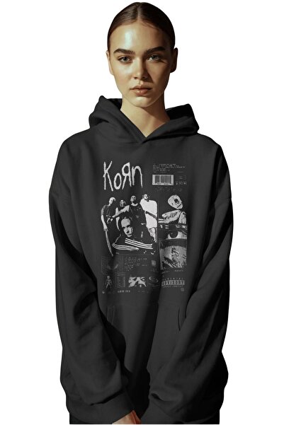 SEVBANO Hanorac premium oversize unisex cu imprimeu frontal Korn Rock Metal M...