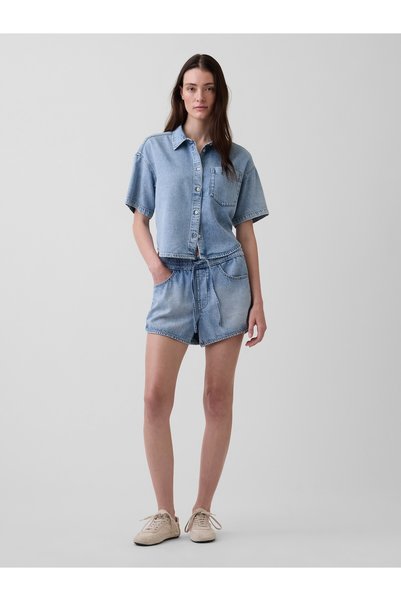 GAP Kadın Açık Mavi Mid Rise UltraSoft Denim Easy Dolphin Şort