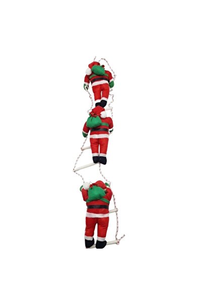 Noname Висяща коледна украса Дядо Коледа на стълба с чувал за подаръци, 25 см