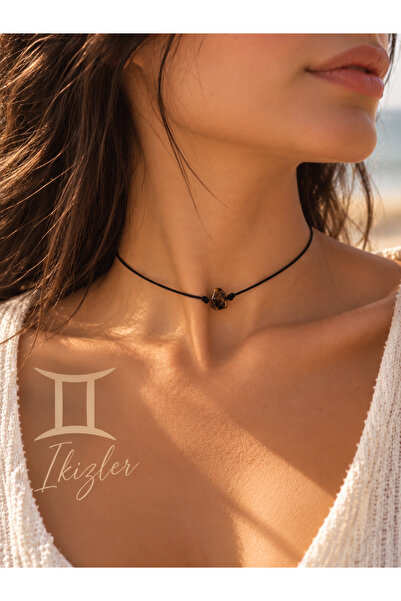 Femenino Gemini Zodiac Sign Real Natural Tiger's Eye Stone Adjustable Necklace