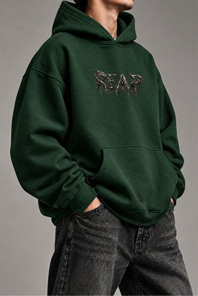 ship master Men's Oversize Hooded Sweatshirt Reap Graphic Printed 3 Thread