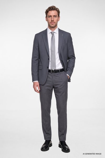 ALTINYILDIZ CLASSICS Erkek Antrasit Slim Fit Dar Kesim Mono Yaka Kapak Cepli Armürlü Esnek Takım Elbise