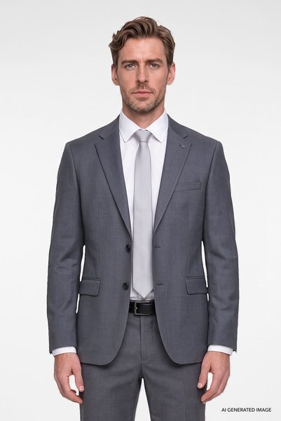 ALTINYILDIZ CLASSICS Erkek Antrasit Slim Fit Dar Kesim Mono Yaka Kapak Cepli Armürlü Esnek Takım Elbise