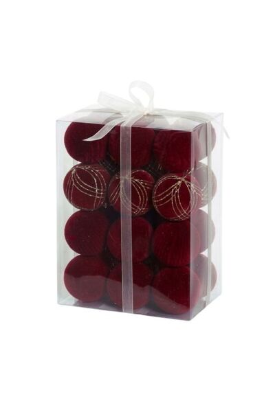 Noname Set of decorative balls with velvet finish, dark red, 24 pcs. 6 cm