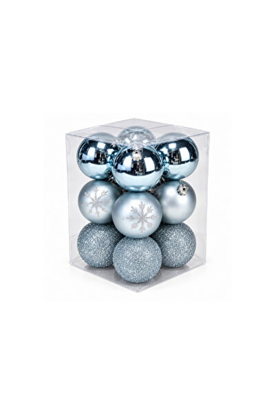 Noname Комплект коледни топки 8 см, 12 броя, Silver Blue
