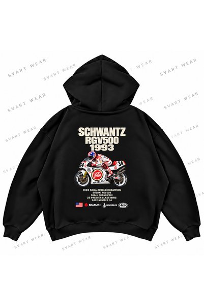SVART WEAR كيفين شوانتز · سوزوكي RGV500 · سويت شيرت بقلنسوة كبير الحجم مطبوع ...